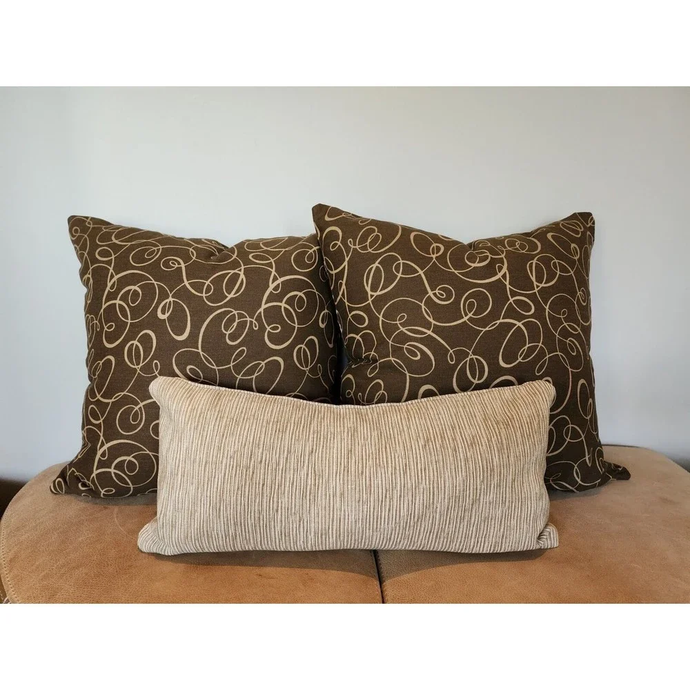 Mill Creek Throw Pillow Covers Brown Geometric Swirls 20x20‎ Zippered Pair NEW
